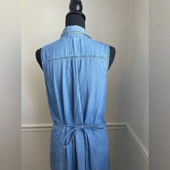 Old Navy Blue Jean Denim Sleeveless Wrap Dress Size Grand Tall - Picture 8 of 8